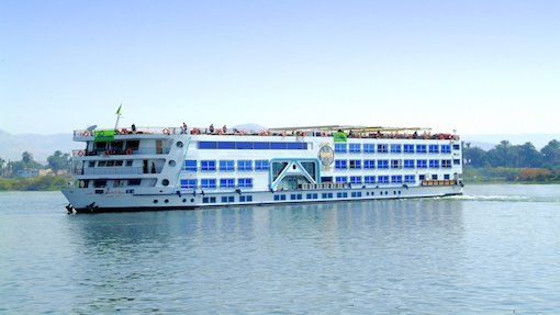 luxury blue and white crusie ship in sea